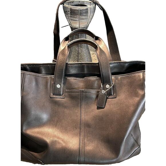 Coach Tote Bag Black Mint Heavy Duty Leather & Hardware Shoulder Strap +Handles - Picture 1 of 16